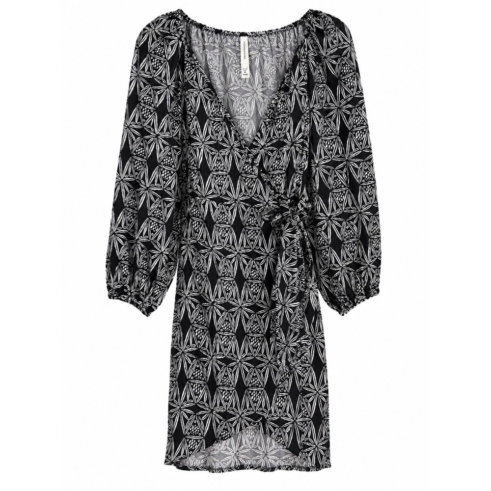 NWT Anthropologie Black White Wrap Dress Small Cotton Boho Fall MSRP $88